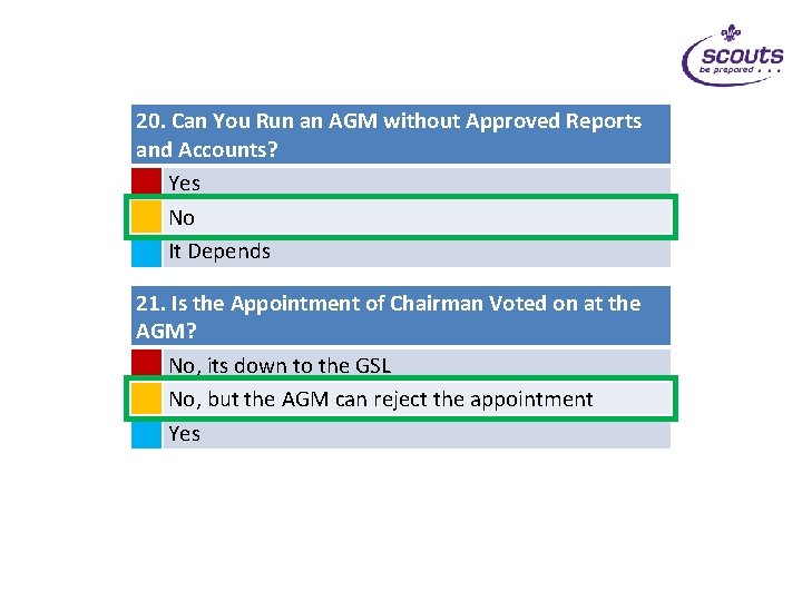 20. Can You Run an AGM without Approved Reports and Accounts? Yes No It