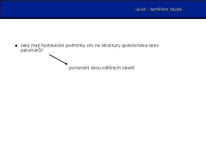 úvod - zaměření studie Jaký mají hydraulické podmínky vliv na strukturu společenstva larev pakomárů?