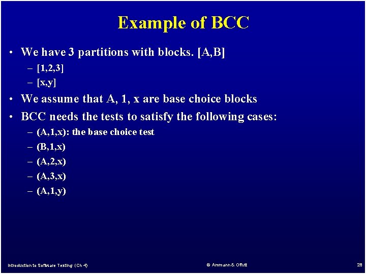 Example of BCC • We have 3 partitions with blocks. [A, B] – [1,