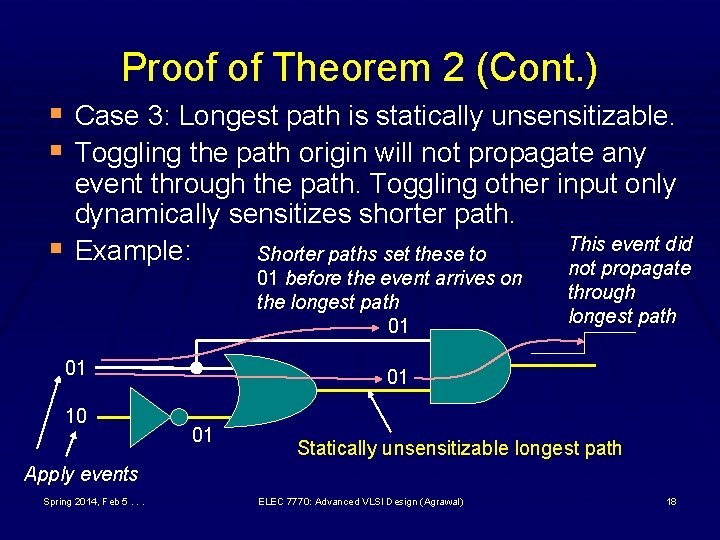 Proof of Theorem 2 (Cont. ) § Case 3: Longest path is statically unsensitizable.