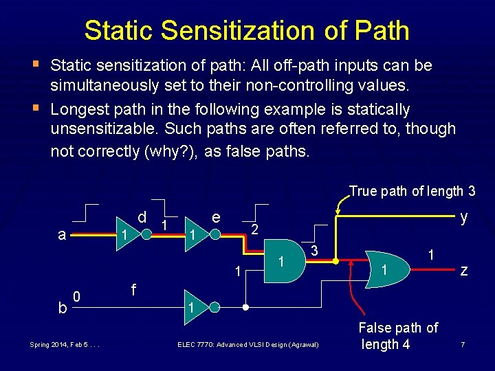 Static Sensitization of Path § Static sensitization of path: All off-path inputs can be