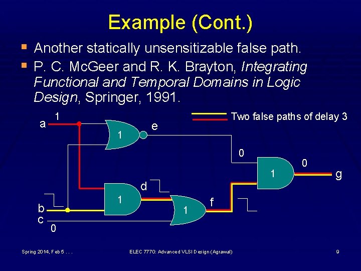 Example (Cont. ) § Another statically unsensitizable false path. § P. C. Mc. Geer