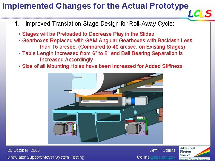 Implemented Changes for the Actual Prototype LCLS 1. Improved Translation Stage Design for Roll-Away