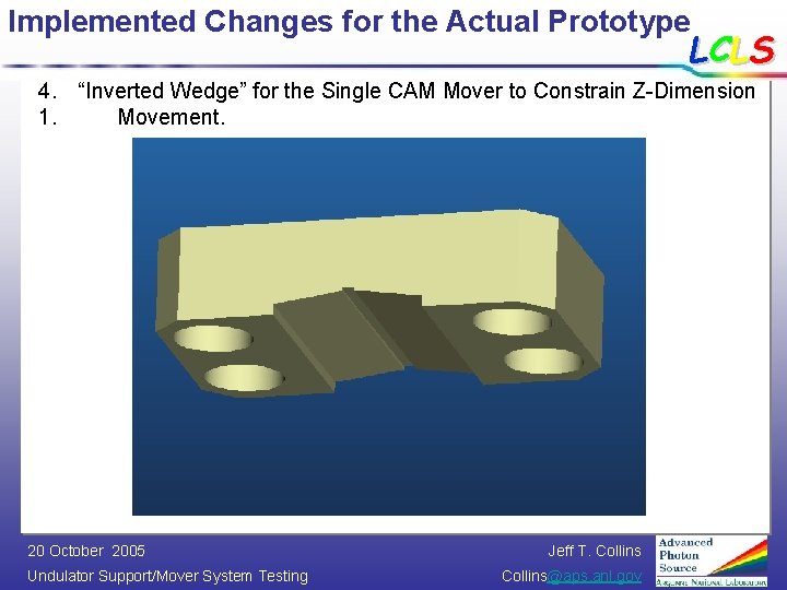 Implemented Changes for the Actual Prototype LCLS 4. “Inverted Wedge” for the Single CAM
