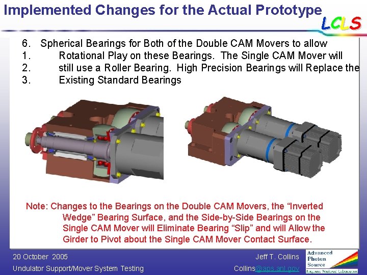 Implemented Changes for the Actual Prototype LCLS 6. Spherical Bearings for Both of the