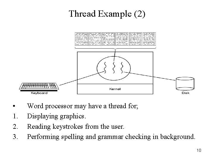 Thread Example (2) • 1. 2. 3. Word processor may have a thread for;