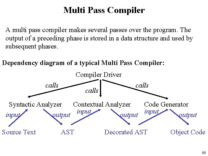 Multi Pass Compiler A multi pass compiler makes several passes over the program. The