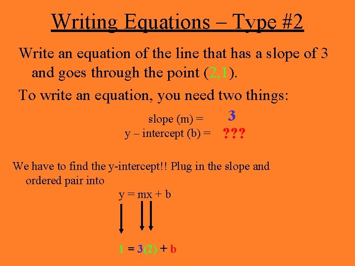 Writing Equations – Type #2 Write an equation of the line that has a