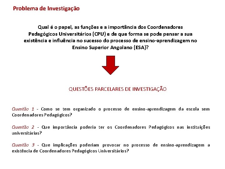 Problema de Investigação Qual é o papel, as funções e a importância dos Coordenadores