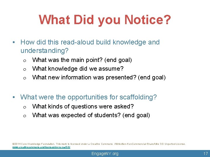What Did you Notice? • How did this read-aloud build knowledge and understanding? ¦