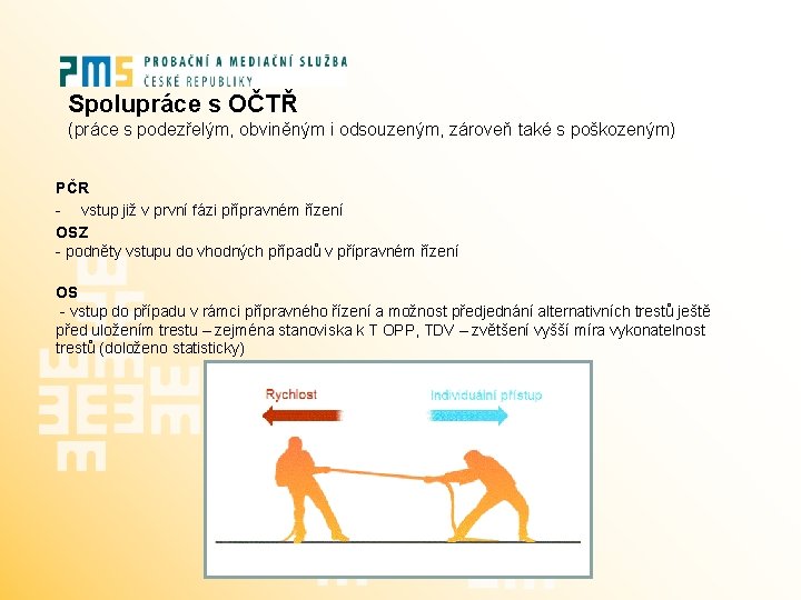 Spolupráce s OČTŘ (práce s podezřelým, obviněným i odsouzeným, zároveň také s poškozeným) PČR