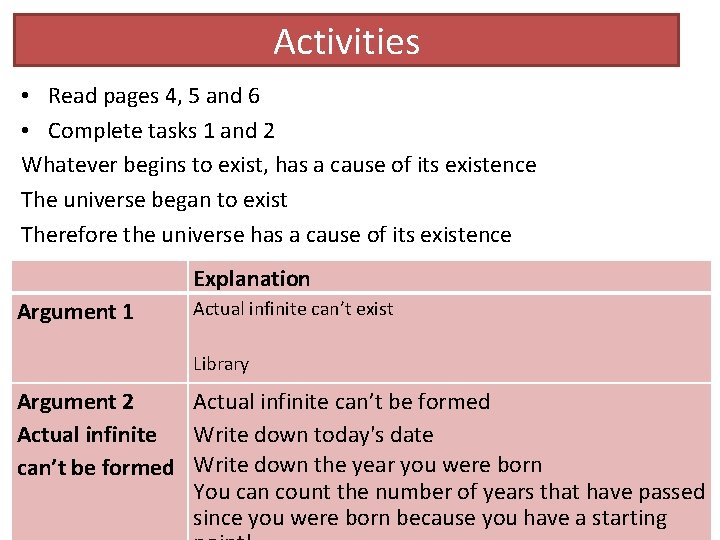 Activities • Read pages 4, 5 and 6 • Complete tasks 1 and 2