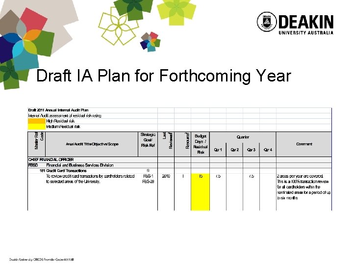 Draft IA Plan for Forthcoming Year 