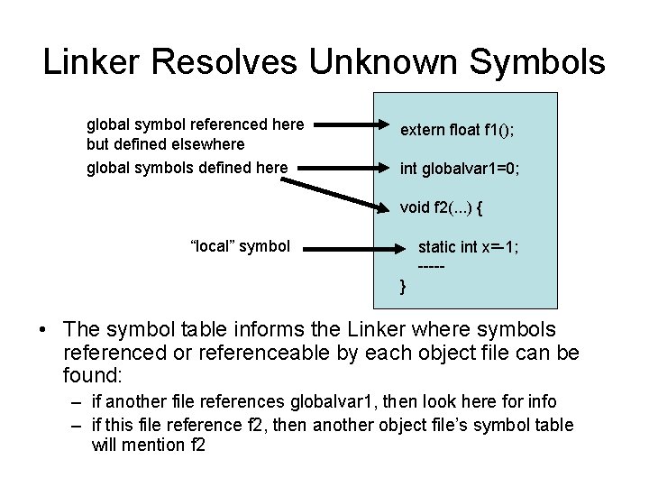 Linker Resolves Unknown Symbols global symbol referenced here but defined elsewhere global symbols defined Linker Resolves Unknown Symbols global symbol referenced here but defined elsewhere global symbols defined