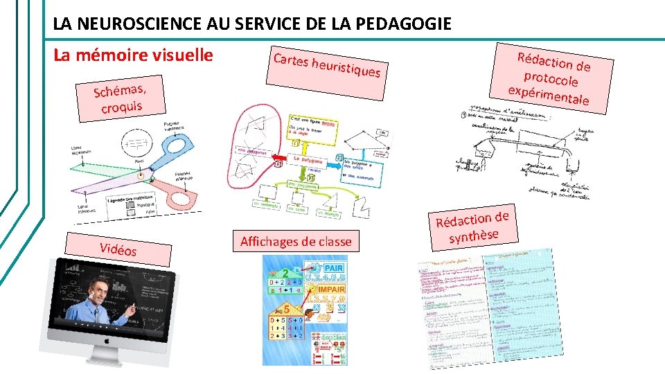 LA NEUROSCIENCE AU SERVICE DE LA PEDAGOGIE La mémoire visuelle Schémas, croquis Vidéos Cartes