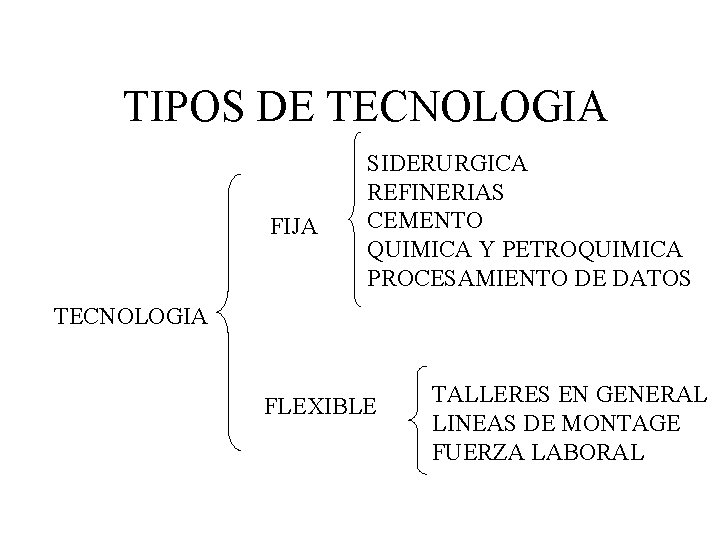 TIPOS DE TECNOLOGIA FIJA SIDERURGICA REFINERIAS CEMENTO QUIMICA Y PETROQUIMICA PROCESAMIENTO DE DATOS TECNOLOGIA