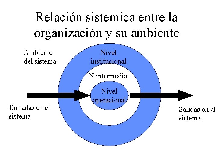 Relación sistemica entre la organización y su ambiente Ambiente del sistema Nivel institucional N.
