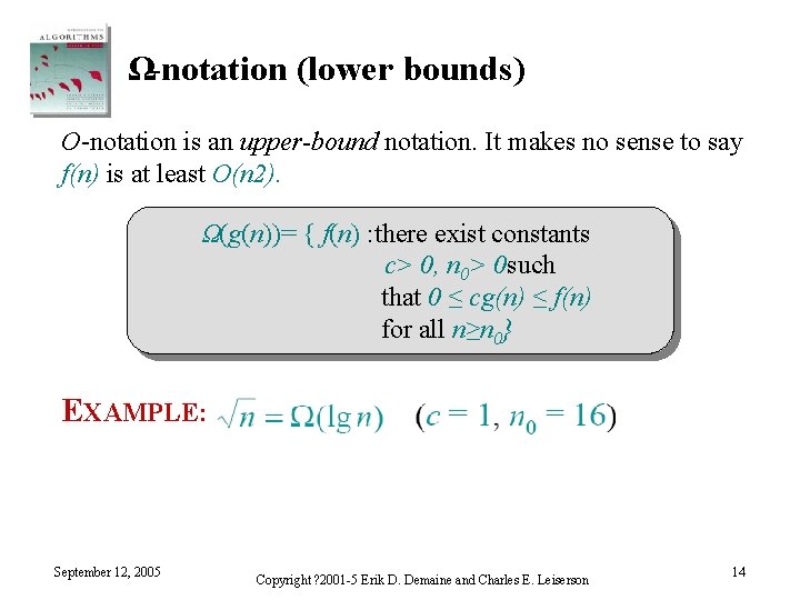 Ω-notation (lower bounds) O-notation is an upper-bound notation. It makes no sense to say