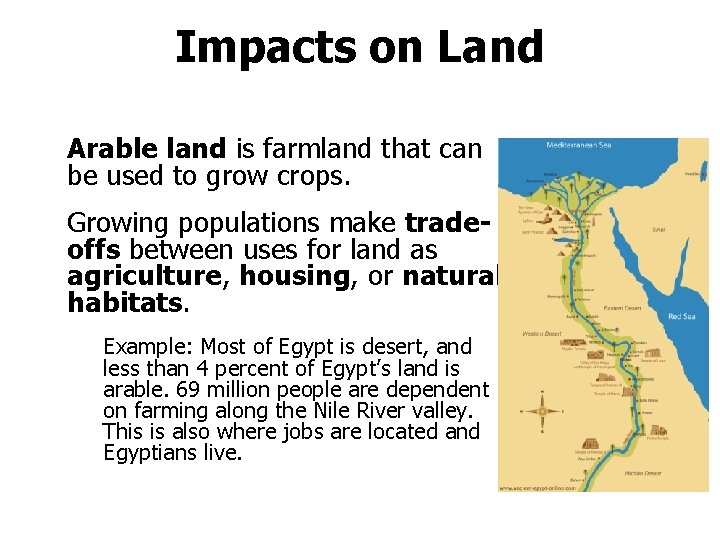 Impacts on Land Arable land is farmland that can be used to grow crops.