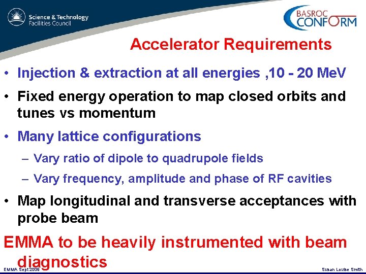 Accelerator Requirements • Injection & extraction at all energies , 10 - 20 Me.