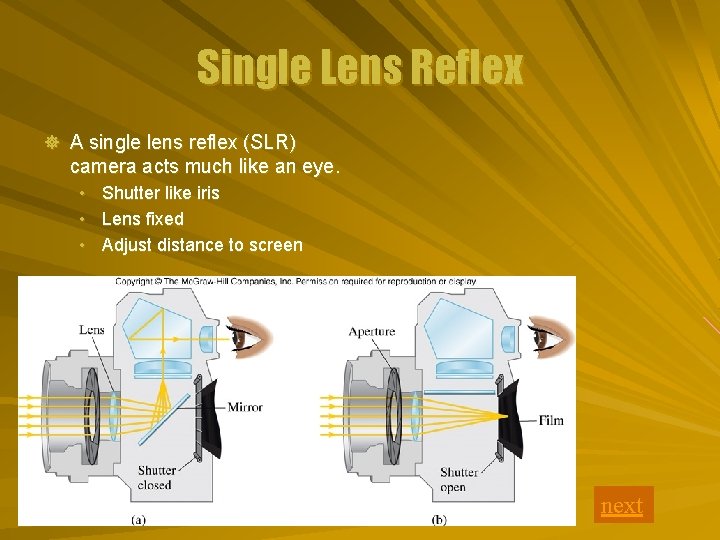 Single Lens Reflex ] A single lens reflex (SLR) camera acts much like an