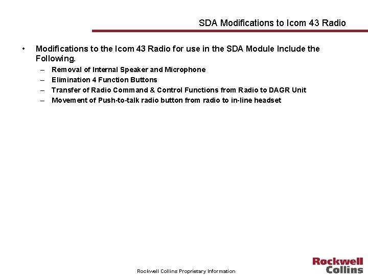 SDA Modifications to Icom 43 Radio • Modifications to the Icom 43 Radio for