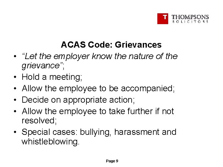  • • • ACAS Code: Grievances “Let the employer know the nature of