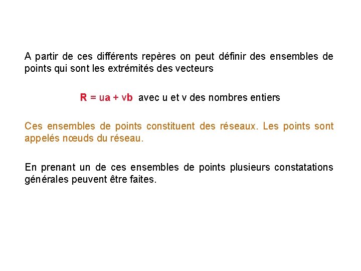 A partir de ces différents repères on peut définir des ensembles de points qui