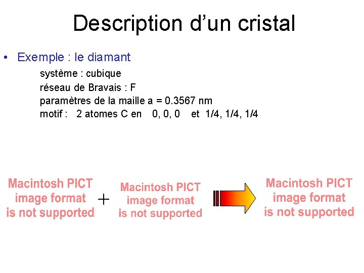 Description d’un cristal • Exemple : le diamant système : cubique réseau de Bravais