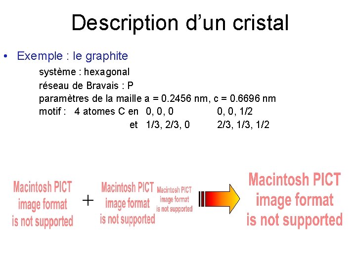 Description d’un cristal • Exemple : le graphite système : hexagonal réseau de Bravais