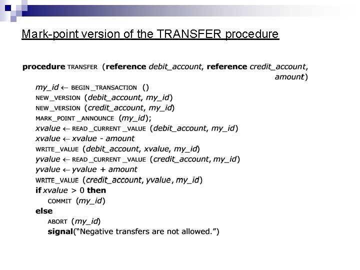 Mark-point version of the TRANSFER procedure 
