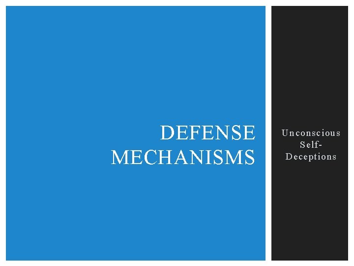 DEFENSE MECHANISMS Unconscious Self. Deceptions 