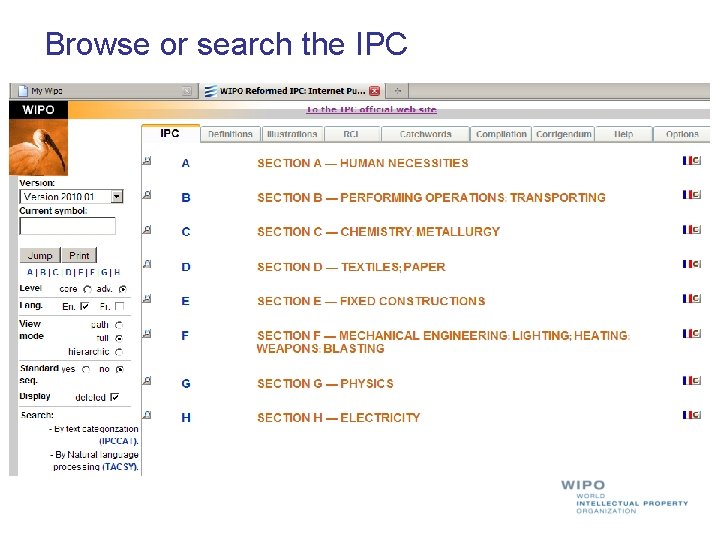 Browse or search the IPC 