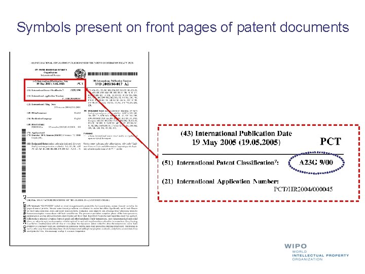 Symbols present on front pages of patent documents 