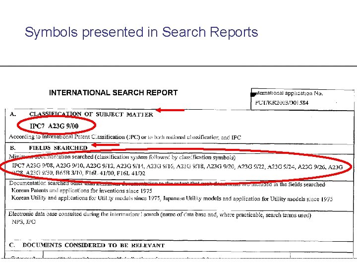 Symbols presented in Search Reports 