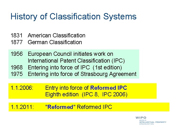 History of Classification Systems 1831 American Classification 1877 German Classification 1956 European Council initiates