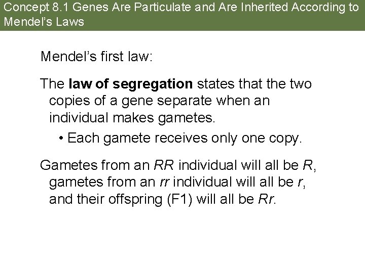 Concept 8. 1 Genes Are Particulate and Are Inherited According to Mendel’s Laws Mendel’s