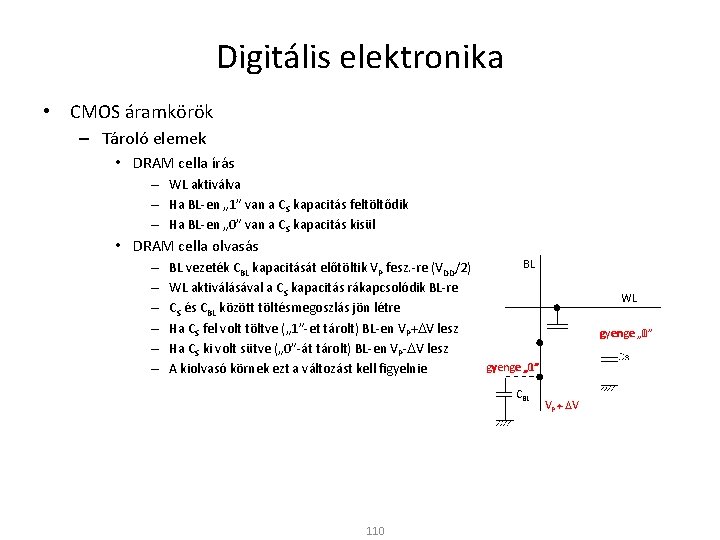 Digitális elektronika • CMOS áramkörök – Tároló elemek • DRAM cella írás – WL