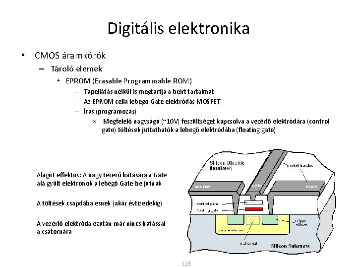 Digitális elektronika • CMOS áramkörök – Tároló elemek • EPROM (Erasable Programmable ROM) –