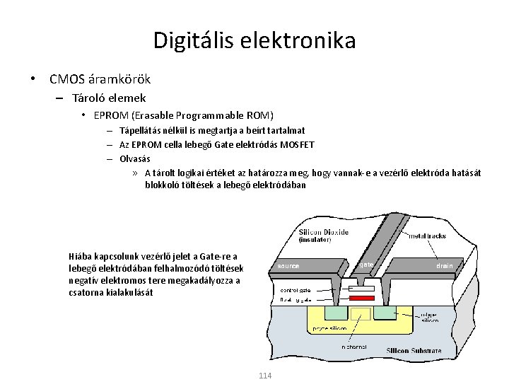 Digitális elektronika • CMOS áramkörök – Tároló elemek • EPROM (Erasable Programmable ROM) –