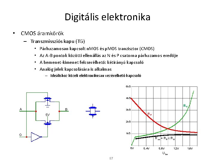 Digitális elektronika • CMOS áramkörök – Transzmissziós kapu (TG) • • Párhuzamosan kapcsolt n.