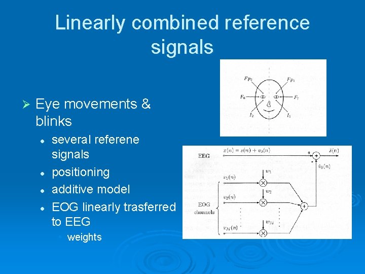 Linearly combined reference signals Ø Eye movements & blinks l l several referene signals