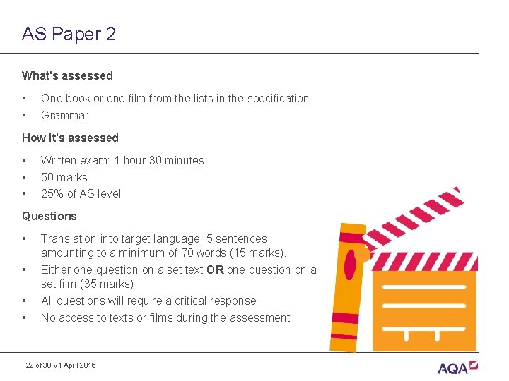 AS Paper 2 What's assessed • • One book or one film from the