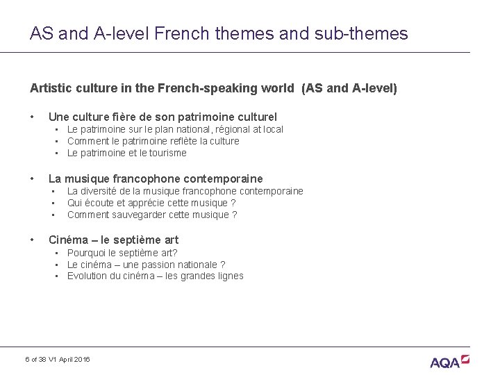 AS and A-level French themes and sub-themes Artistic culture in the French-speaking world (AS
