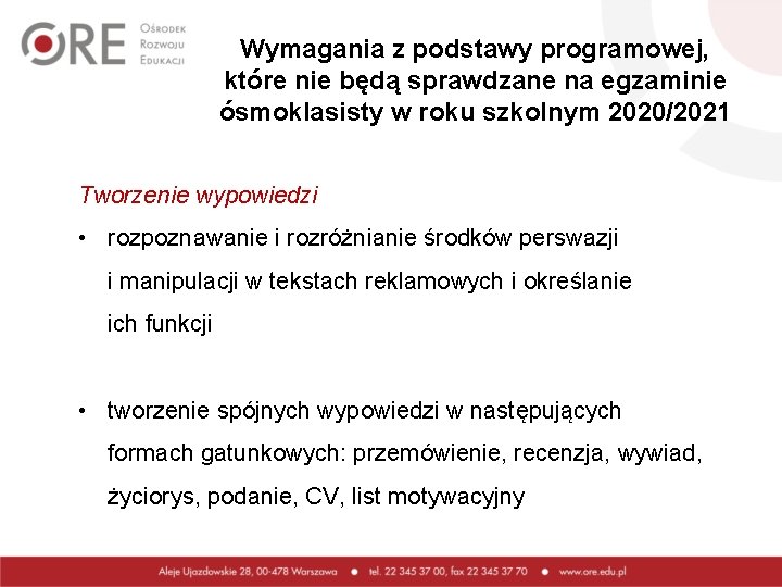 Wymagania z podstawy programowej, które nie będą sprawdzane na egzaminie ósmoklasisty w roku szkolnym