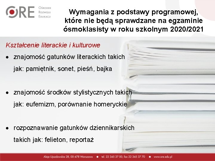 Wymagania z podstawy programowej, które nie będą sprawdzane na egzaminie ósmoklasisty w roku szkolnym