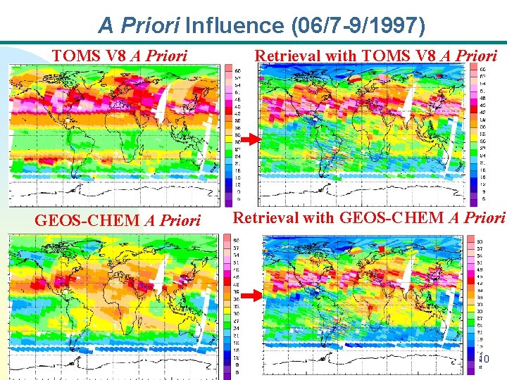 A Priori Influence (06/7 -9/1997) TOMS V 8 A Priori GEOS-CHEM A Priori Retrieval