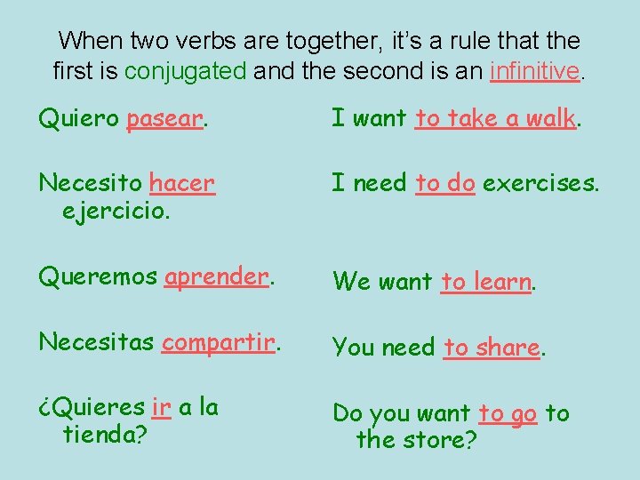 When two verbs are together, it’s a rule that the first is conjugated and