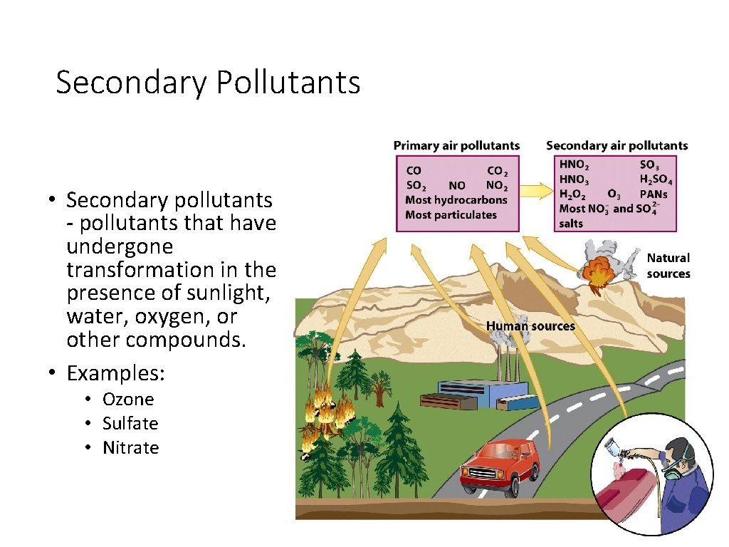 Secondary Pollutants • Secondary pollutants - pollutants that have undergone transformation in the presence
