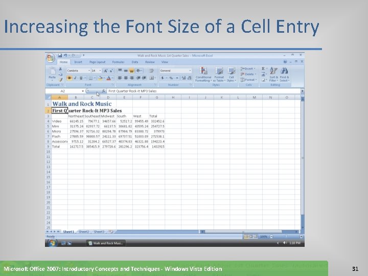 Increasing the Font Size of a Cell Entry Microsoft Office 2007: Introductory Concepts and